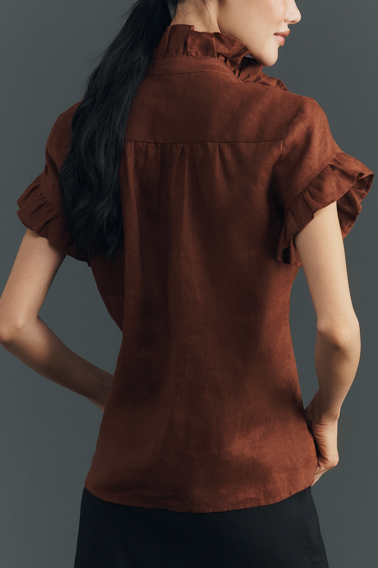 English Factory Linen Ruffle Shirt