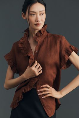 English Factory 100% Linen Ruffled Shirt
