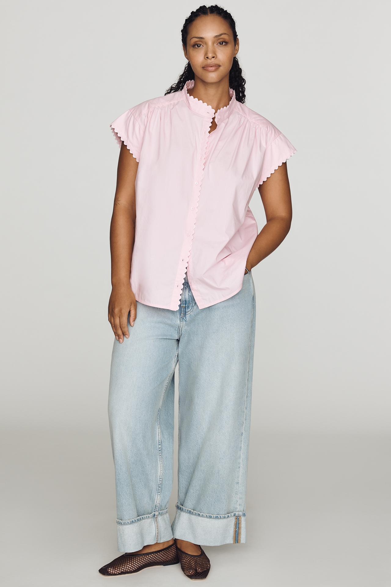 English Factory Cap Sleeve Buttondown Shirt