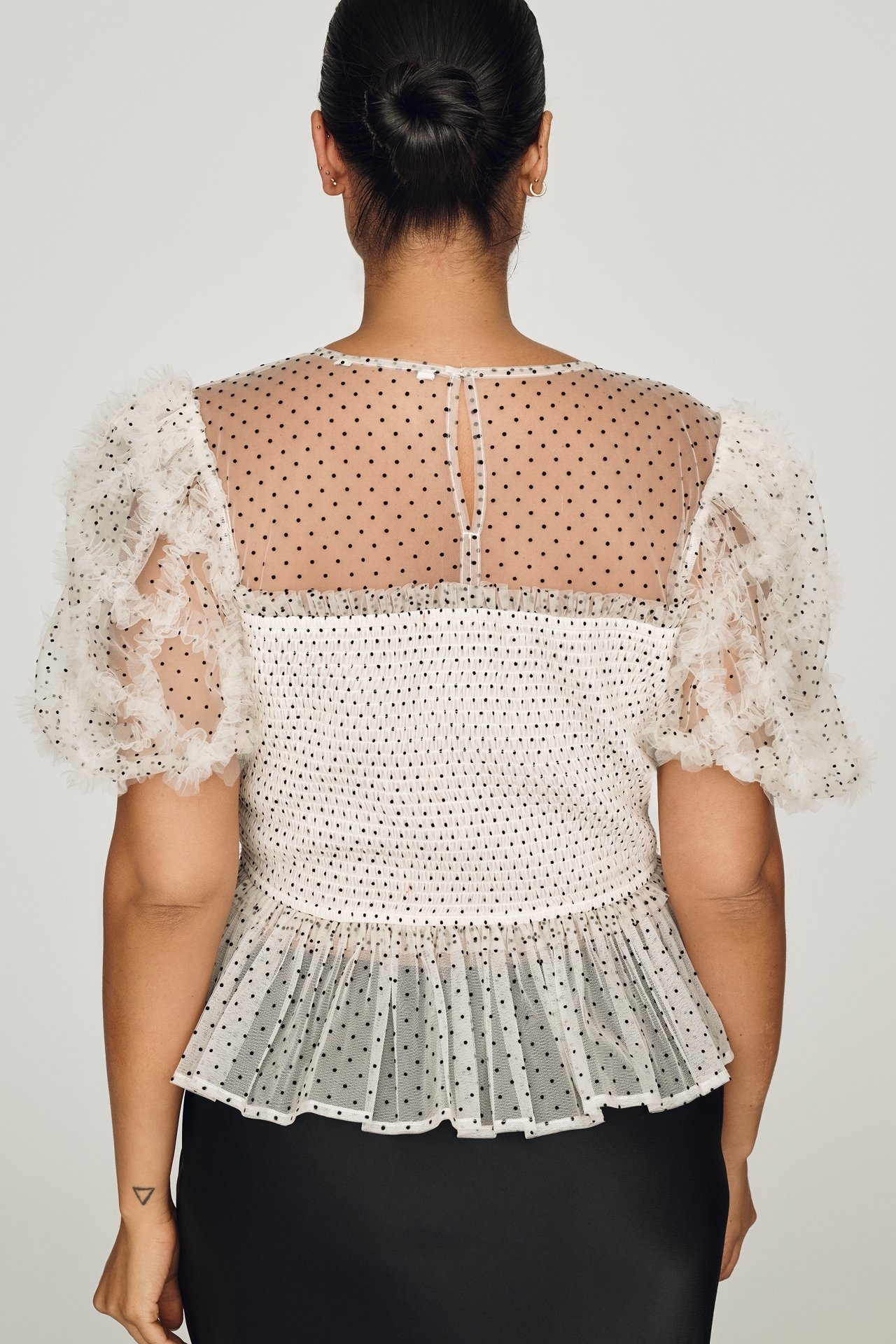 English Factory Puff-Sleeve Sheer Blouse