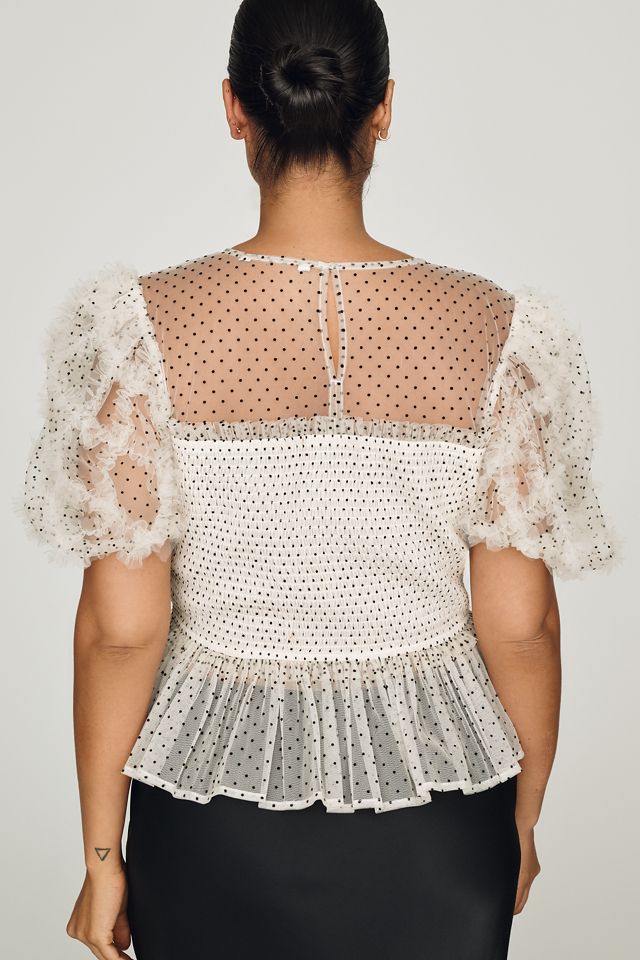 English Factory Puff-Sleeve Sheer Blouse #1