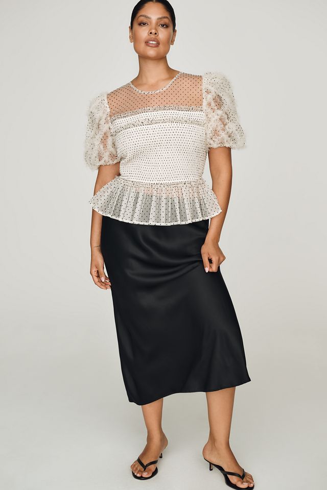 English Factory Puff-Sleeve Sheer Blouse #2
