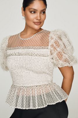 English Factory Puff-Sleeve Sheer Blouse