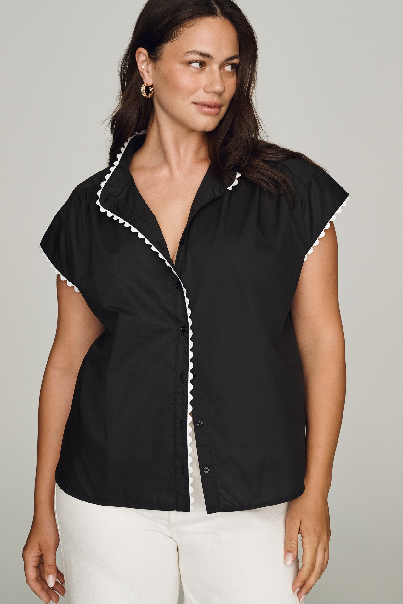 English Factory Scalloped Short-Sleeve Top