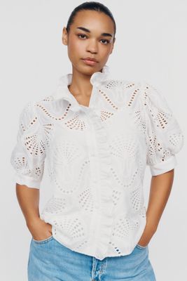English Factory 100% Cotton Puff-Sleeve Buttondown Shirt