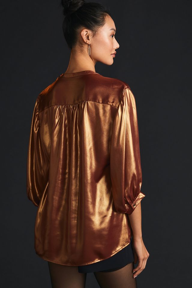 By Anthropologie Metallic Foil Blouse #1