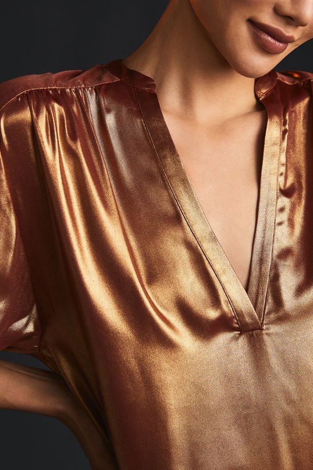 By Anthropologie Metallic Foil Blouse #2