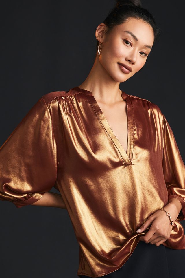 By Anthropologie Metallic Foil Blouse #4