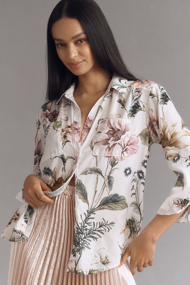 By Anthropologie Relaxed Long-Sleeve Floral Shirt