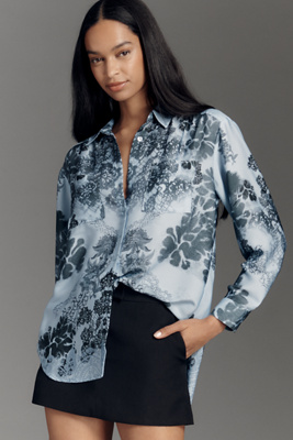 By Anthropologie The Brielle Relaxed Buttondown Blouse In Blue