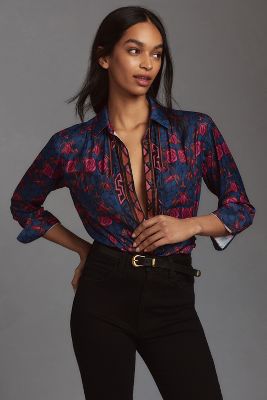 By Anthropologie Relaxed Buttondown Blouse In Blue