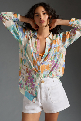 By Anthropologie Relaxed Buttondown Blouse In Pink