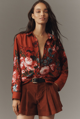 By Anthropologie The Brielle Relaxed Buttondown Blouse In Red