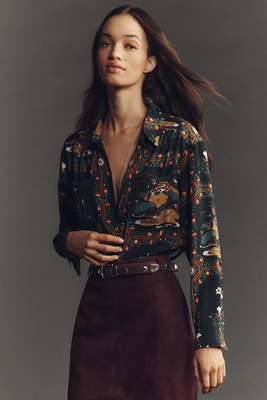 By Anthropologie The Brielle Relaxed Buttondown Blouse In Green