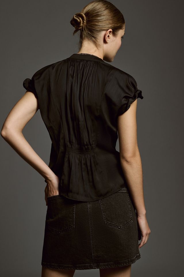 The Tatum Flutter-Sleeve Blouse by Pilcro: Shine Edition #1