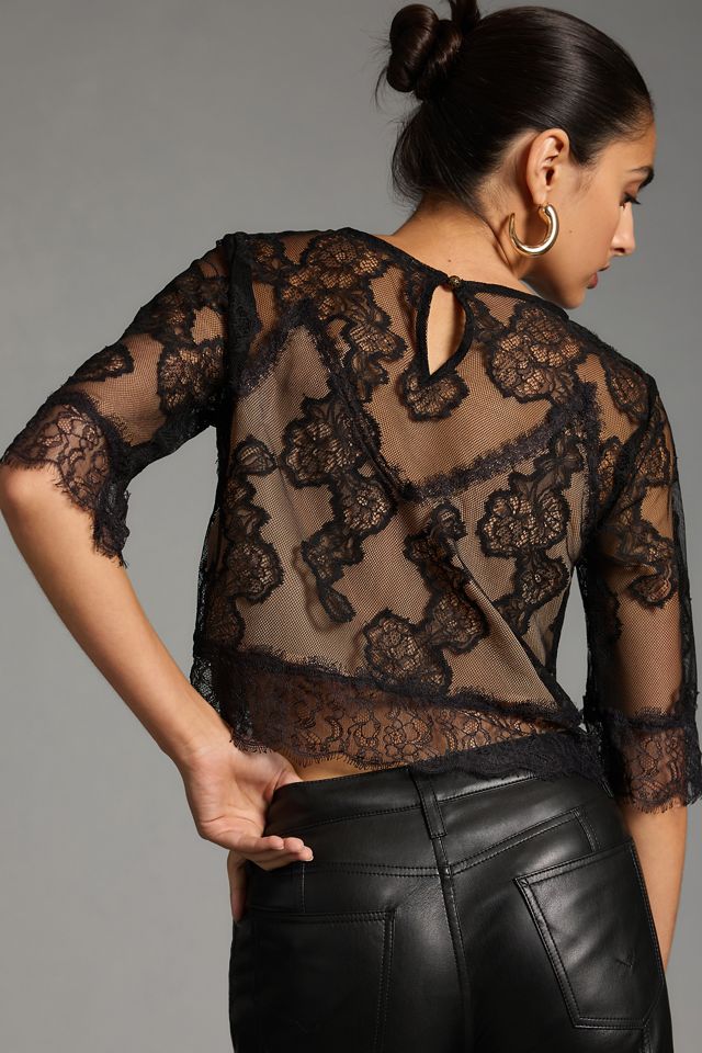 By Anthropologie Lace Illusion Top #1