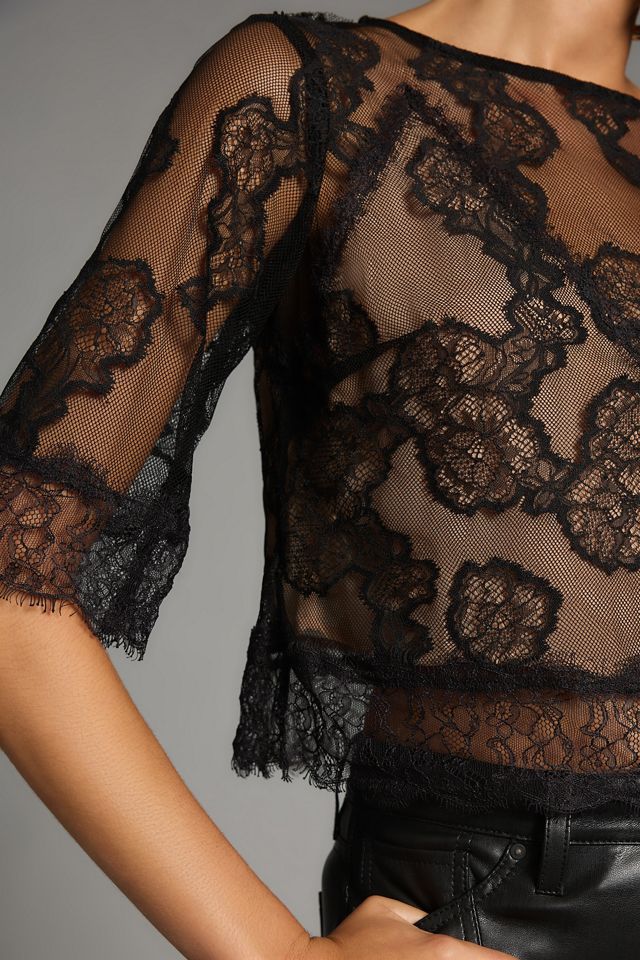 By Anthropologie Lace Illusion Top #3