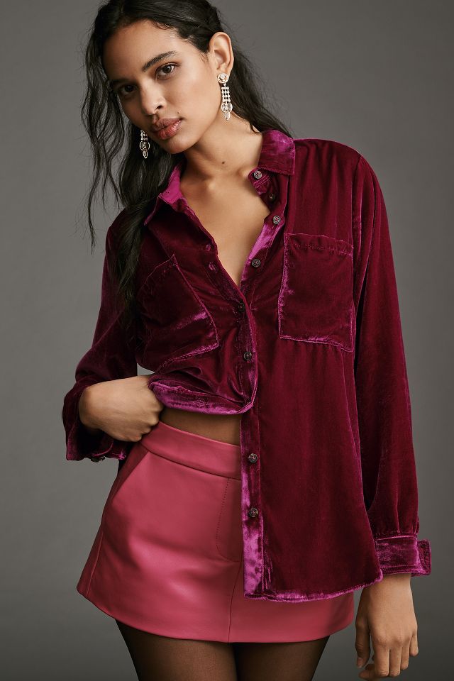 Pilcro Relaxed Velvet Buttondown Shirt | Anthropologie UK