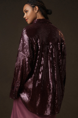 Chemise Boutonnée à Paillettes Pour Femme Lucky Brand : Col écarté, Manches Longues, En Polyester/élasthanne, Brillant Et Stylé
