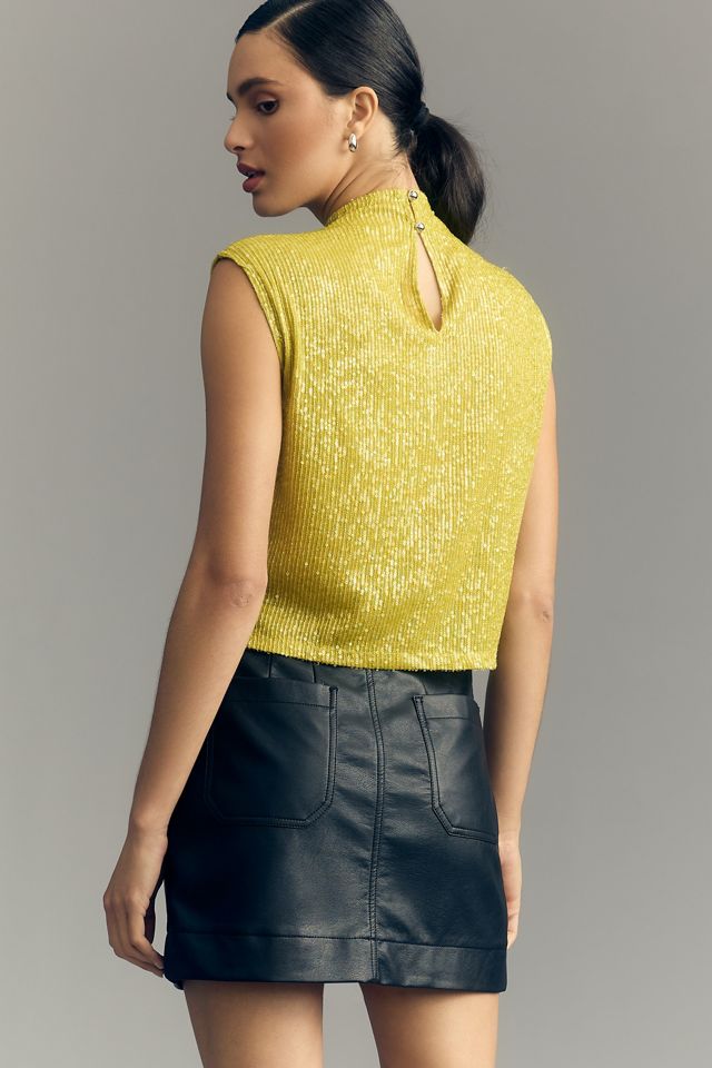 By Anthropologie Mock-Neck Sequin Shell Tank #1