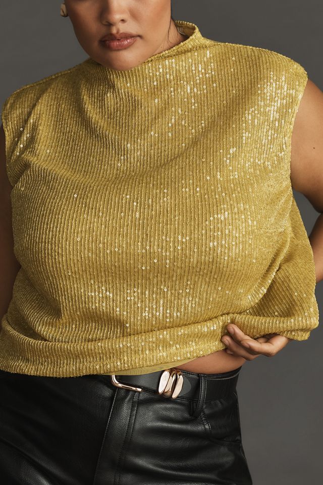 By Anthropologie Mock-Neck Sequin Shell Tank #7