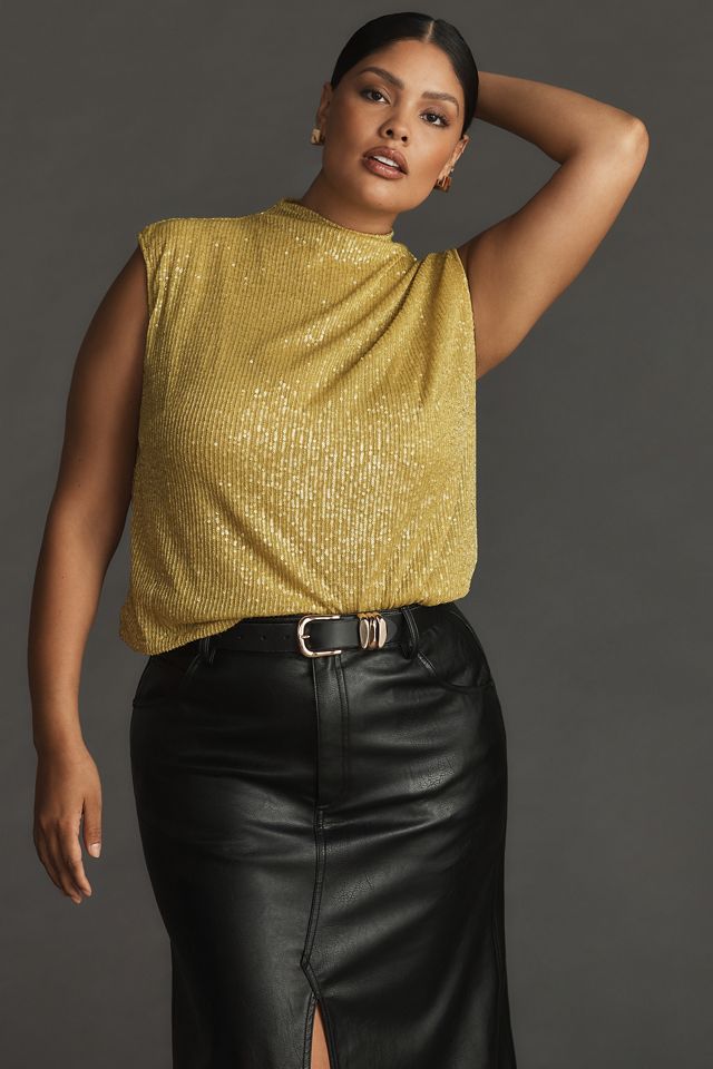 By Anthropologie Mock-Neck Sequin Shell Tank #4