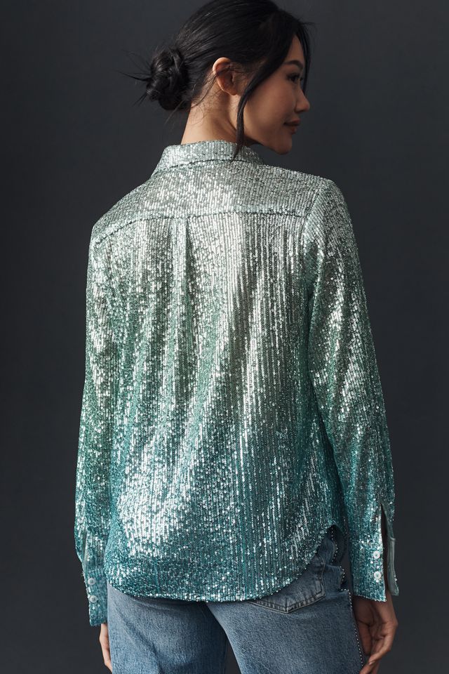 By Anthropologie Ombre Sequin Buttondown Shirt #1