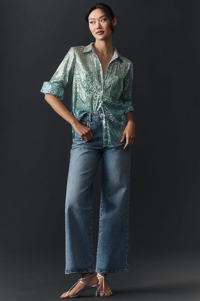 By Anthropologie Ombre Sequin Buttondown Shirt #2