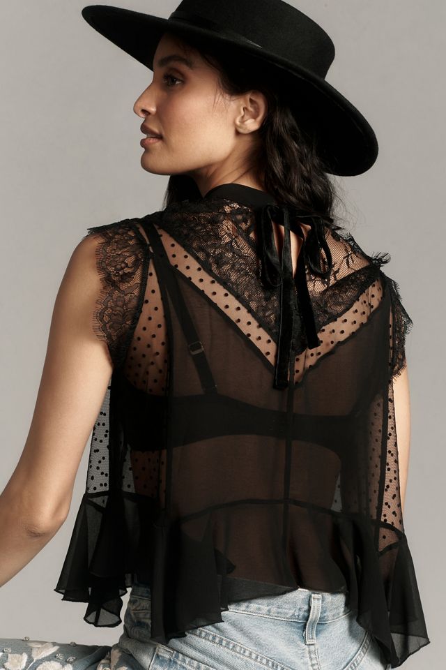 Maeve Sheer Lace Hanky-Hem Blouse #1