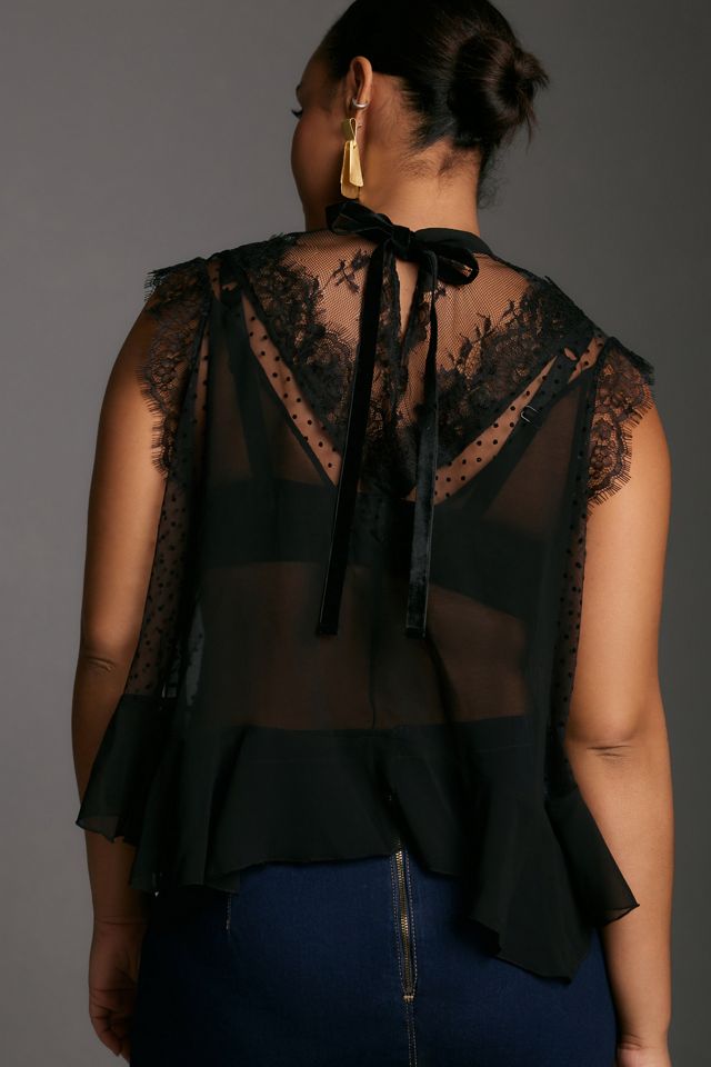 Maeve Sheer Lace Hanky-Hem Blouse #5