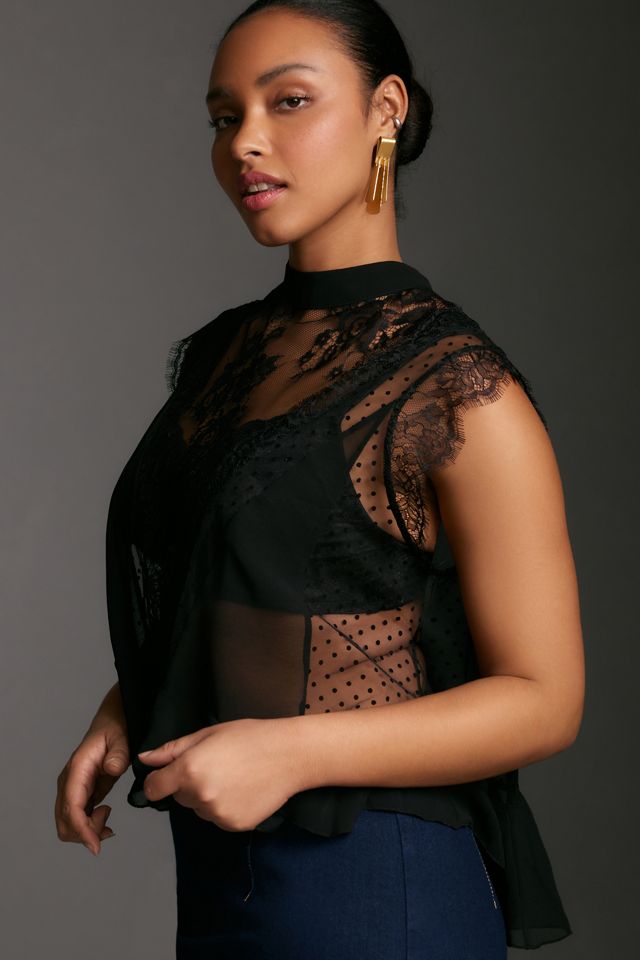 Maeve Sheer Lace Hanky-Hem Blouse #7