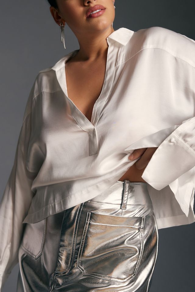 Maeve Silky Collared Popover Blouse #6