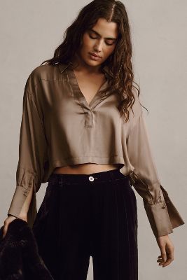 Maeve Silky Rugby Popover Blouse