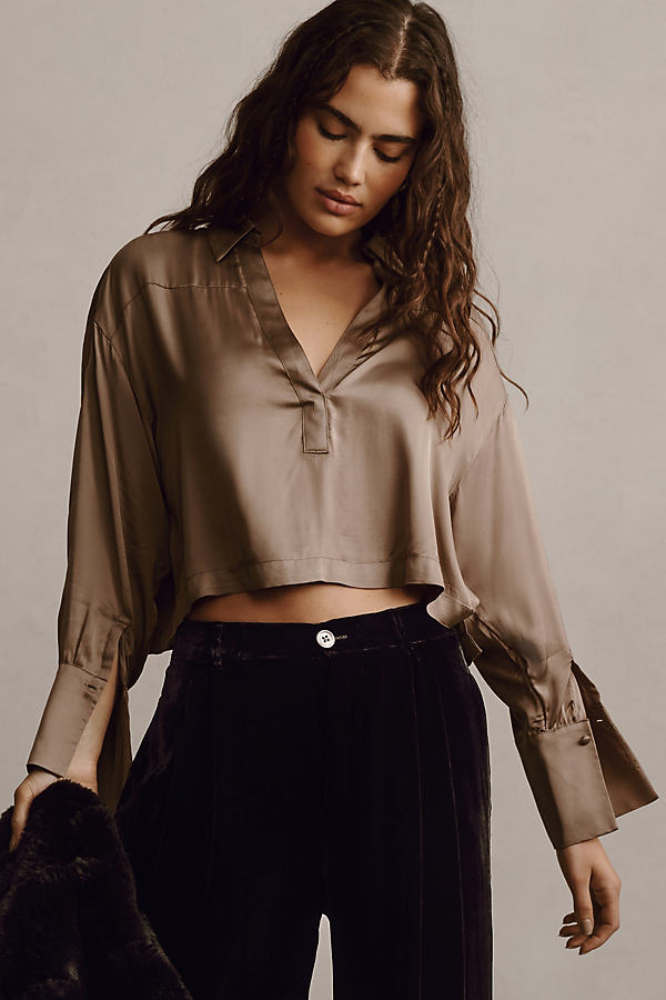 Maeve Silky Collared Long-Sleeve Blouse