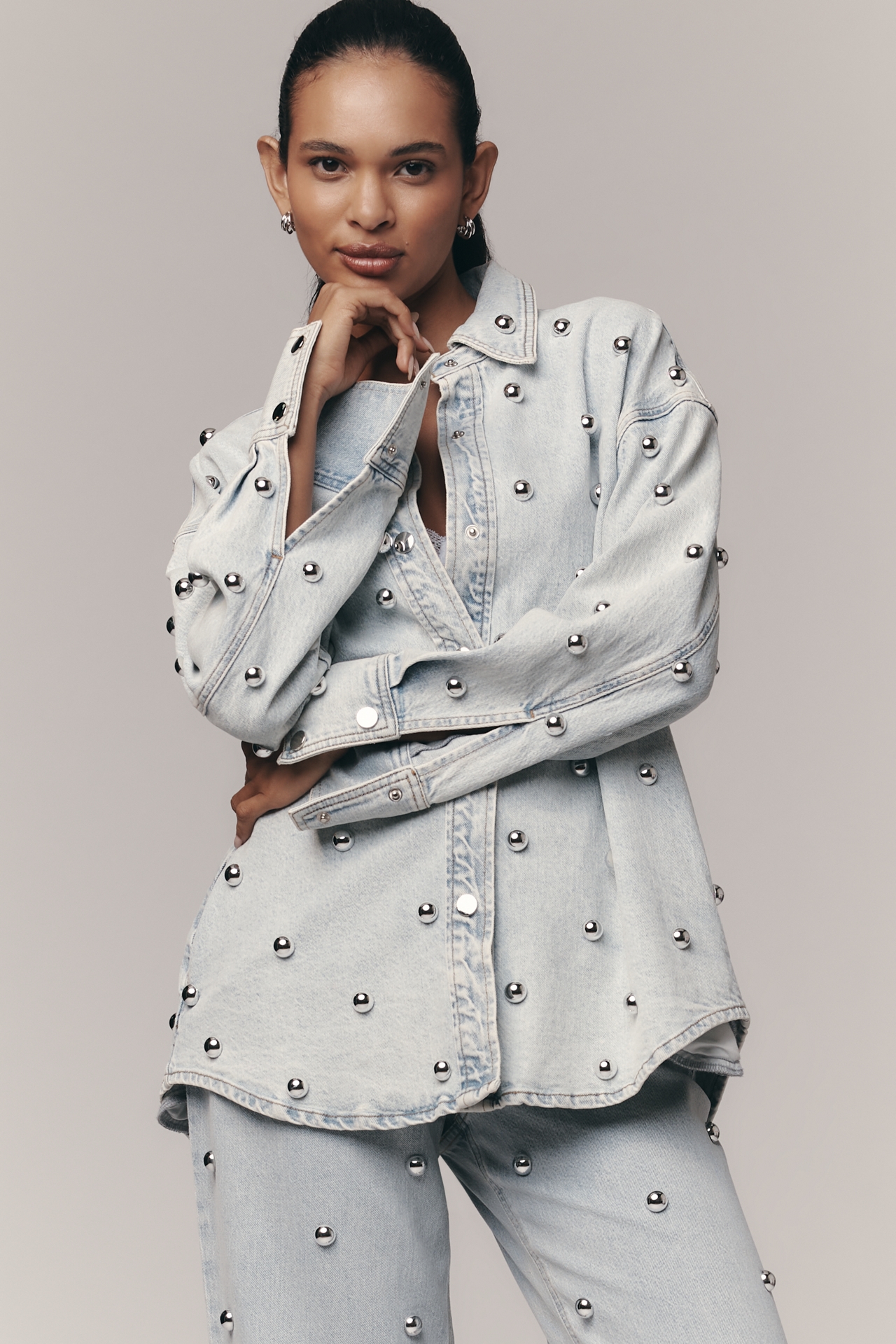 Avec Les Filles Embellished Buttondown Shirt