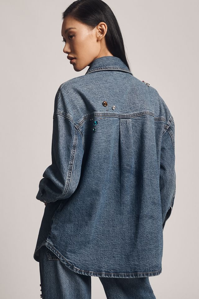 Avec Les Filles Oversized Bejeweled Denim Buttondown Shirt #1