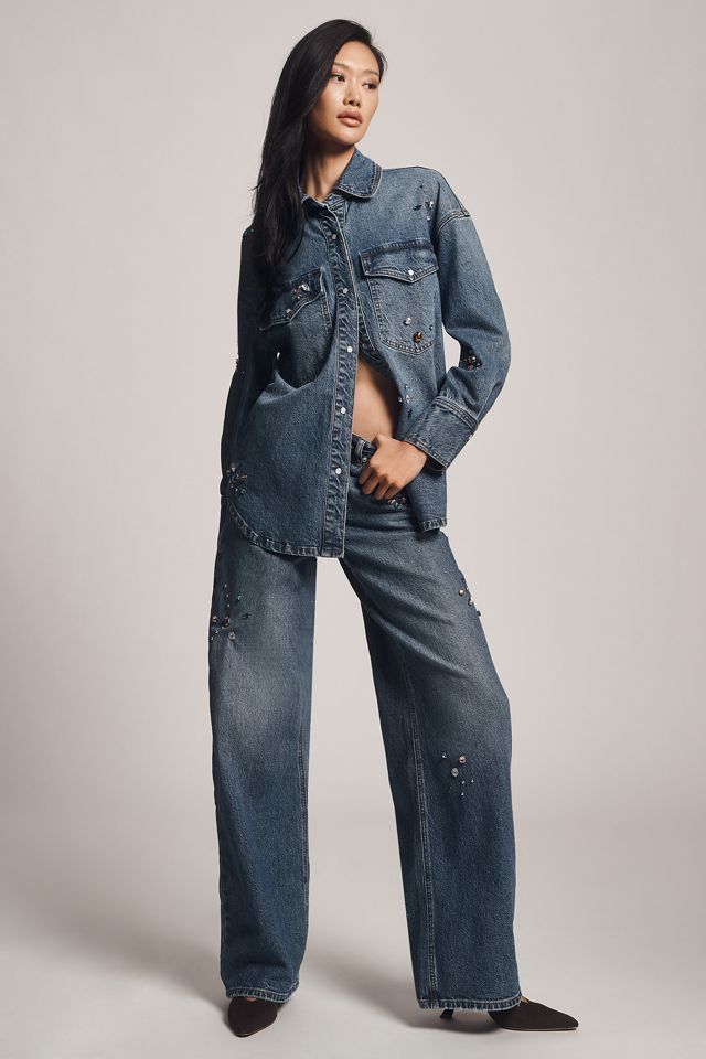 Avec Les Filles Oversized Bejeweled Denim Buttondown Shirt #2