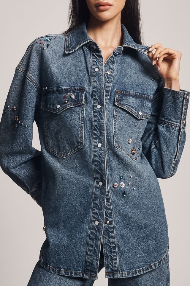 Avec Les Filles Oversized Bejeweled Denim Buttondown Shirt #3