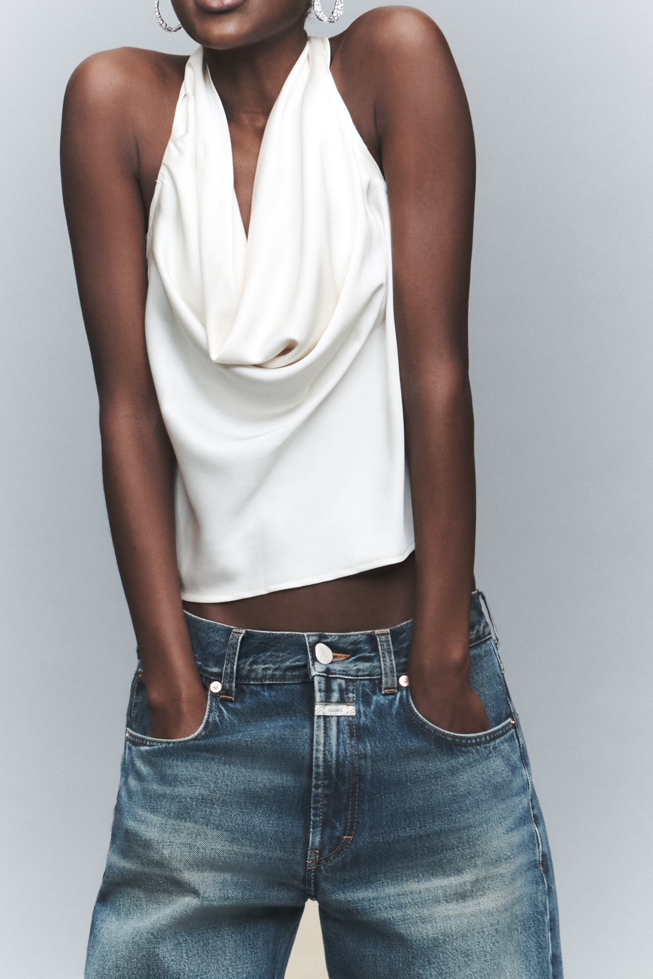 Avec Les Filles Sleeveless V-Neck Halter Top