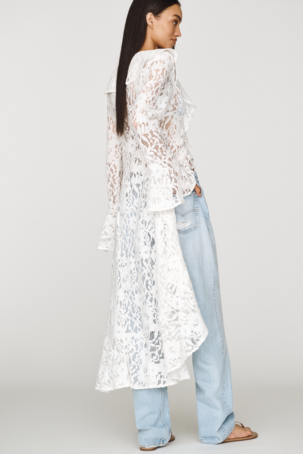 Avec Les Filles Ruffle Lace Longline Top