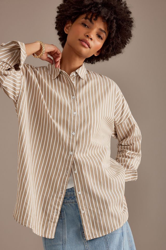 Selected Femme long sleeve T-shirt in khaki stripe