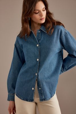 Selected Femme Emma Long-sleeve Denim Shirt In Blue