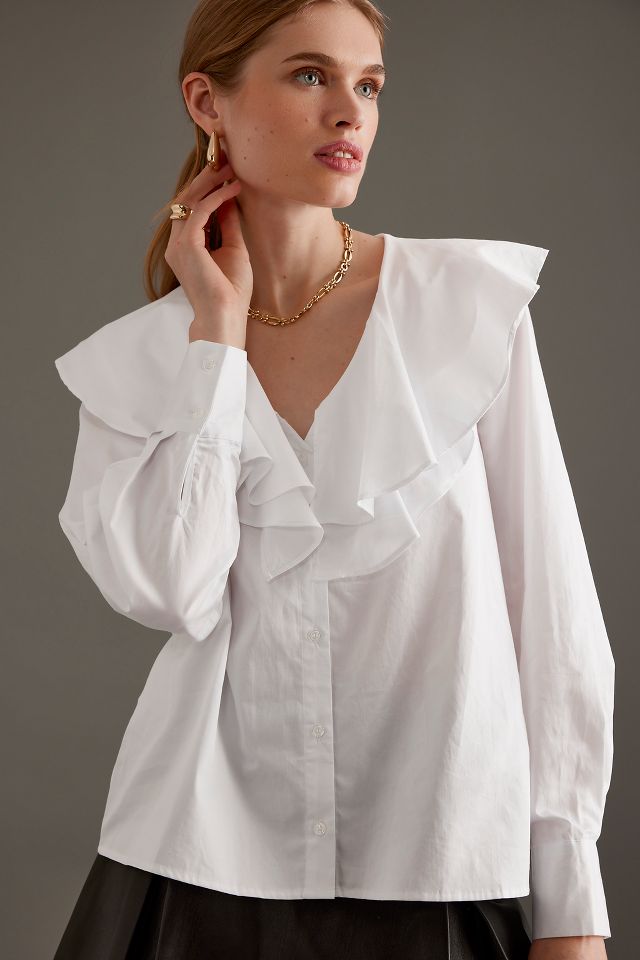 Left of outlet Center Anthropologie Ruffle Tee Top White