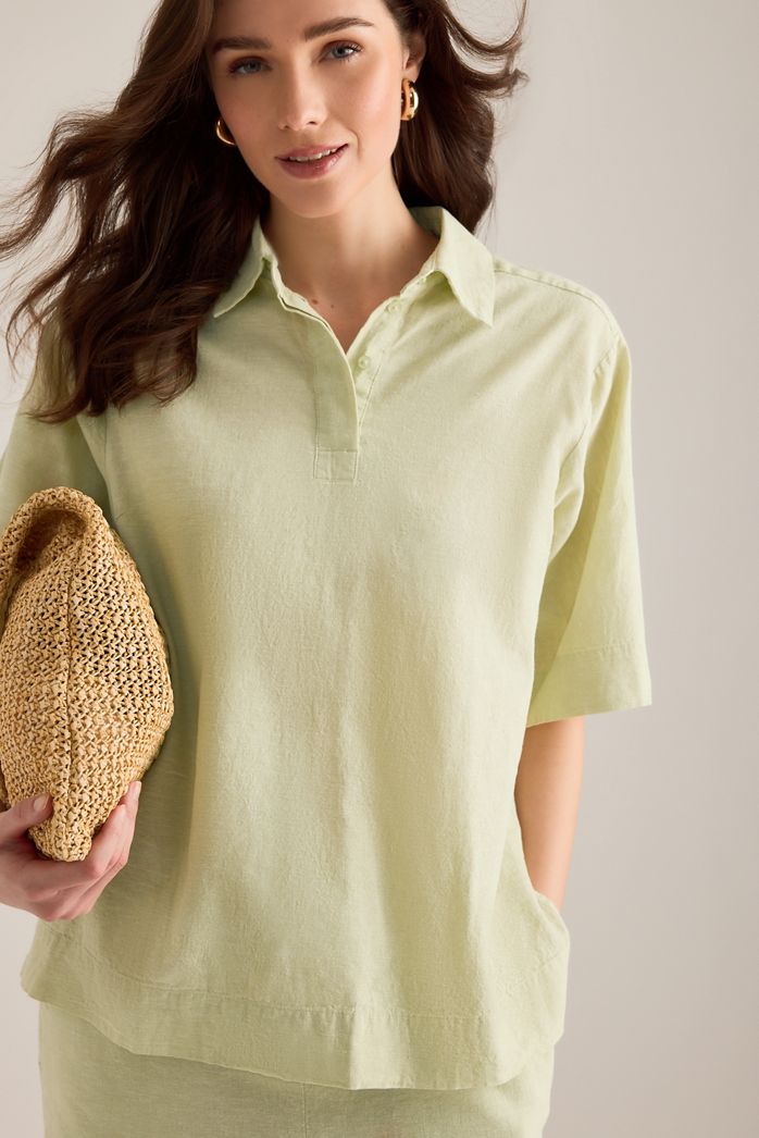 Selected Luisa Linen-Blend Polo Top