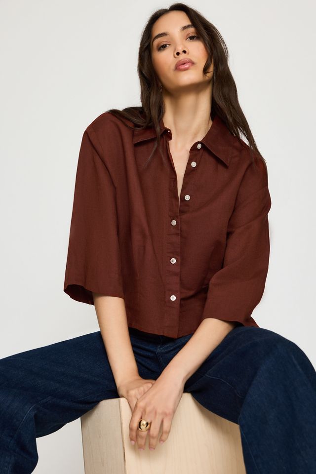 Selected Cleo 3/4-Ärmel Crop Hemd #1