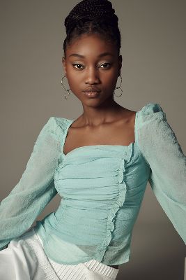 Astr The Label Tonina Puff-sleeve Top In Blue