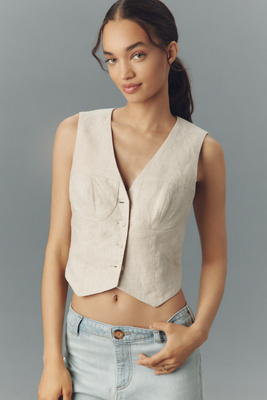 Shop Astr Ossa Linen Cropped Vest Top