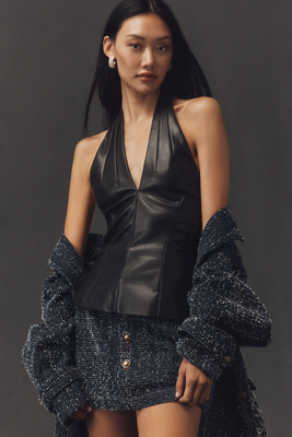 Astr Leather Halter Top In Black