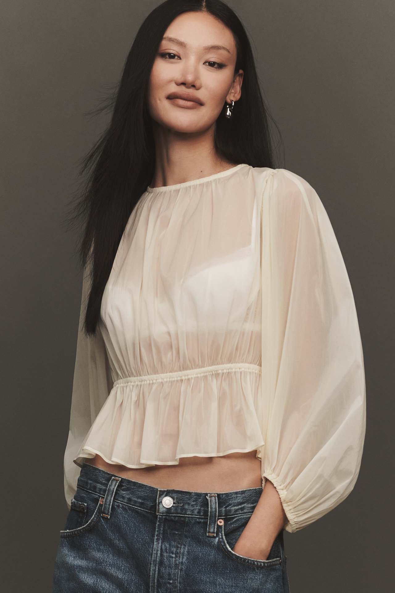 ASTR The Label Amie Sheer Peplum Top