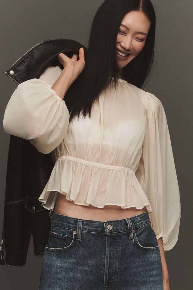 ASTR The Label Amie Sheer Peplum Top | Anthropologie